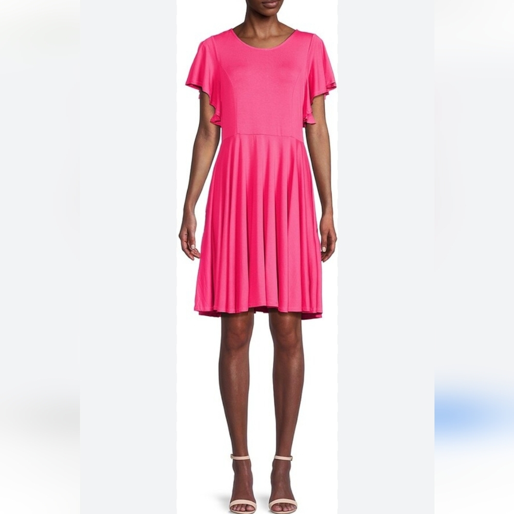 New! Patrizia Luca Flutter Sleeve pink Dress sz M